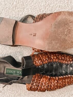 Cole Haan Brown & Black Woven Leather Mules